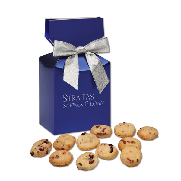 Cranberry Shortbread Cookies in Metallic Blue Gift Box