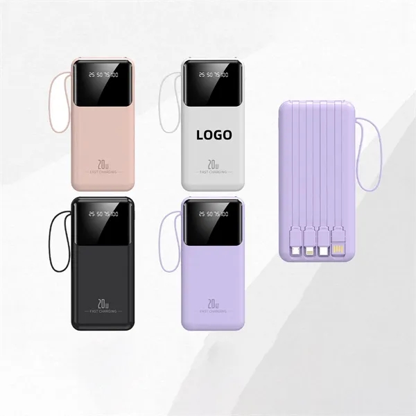 10000mAh Portable Charger with Built-in 4 Cables - 10000mAh Portable Charger with Built-in 4 Cables - Image 0 of 6