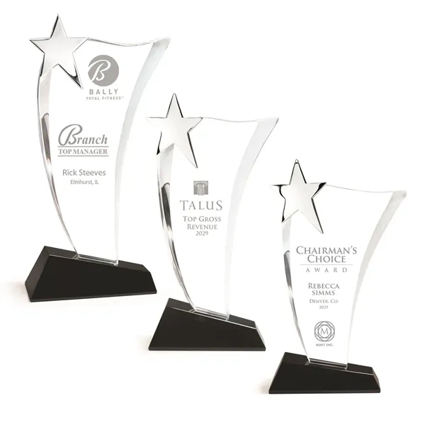 Crystal Wave Award with Silver Star on Black Base