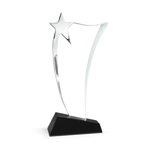 Crystal Wave Award with Silver Star on Black Base