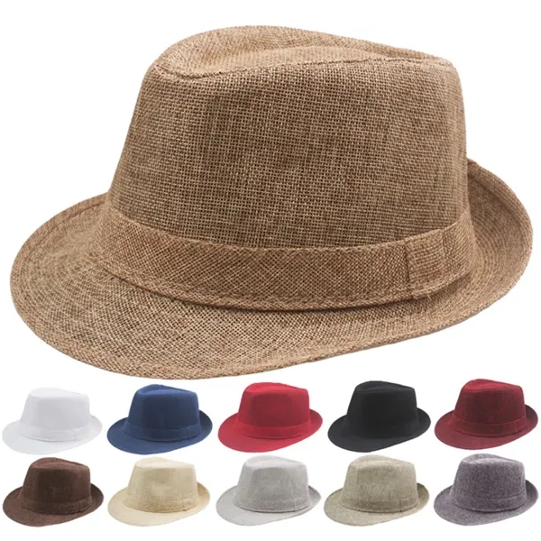 Short Brim Fedora Classic Summer Beach Sun Hat Panama Cap - Short Brim Fedora Classic Summer Beach Sun Hat Panama Cap - Image 1 of 3