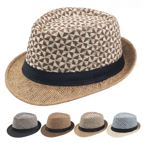 Short Brim Fedora Classic Summer Beach Sun Hat Panama Cap - Short Brim Fedora Classic Summer Beach Sun Hat Panama Cap - Image 2 of 3