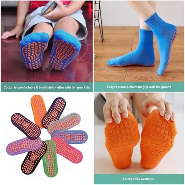 Kids Teenager Non Slip Anti Skid Trampoline Socks with Grips - Kids Teenager Non Slip Anti Skid Trampoline Socks with Grips - Image 5 of 13