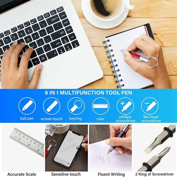 6 in 1 Multitool Tech Tool Pen with Key Ring - 6 in 1 Multitool Tech Tool Pen with Key Ring - Image 3 of 6