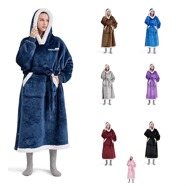 Wearable Plannel Blanket Hoodie With Sherpa Fleece