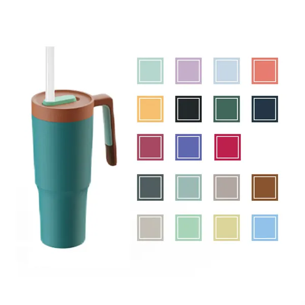 40oz Stainless Steel Drinkware With Handle And Straw Lid - 40oz Stainless Steel Drinkware With Handle And Straw Lid - Image 0 of 1