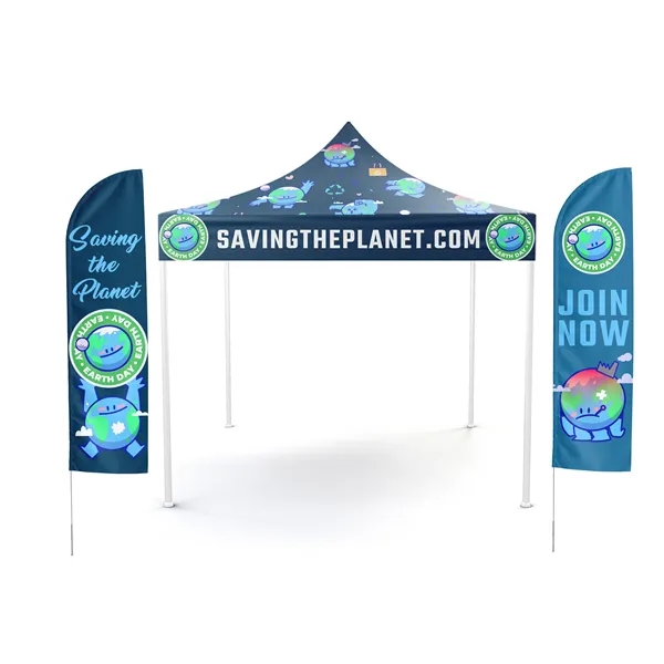 10x10 Tent with (2) 8ft Flags Single Sided - 10x10 Tent with (2) 8ft Flags Single Sided - Image 0 of 1