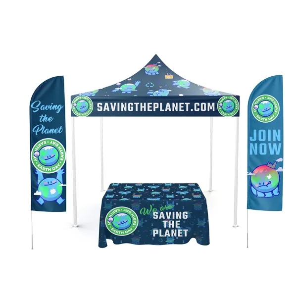 10x10 Tent with (2) 8' Flag Single Sided and 6ft Table Cover - 10x10 Tent with (2) 8' Flag Single Sided and 6ft Table Cover - Image 0 of 1