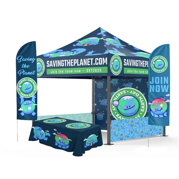 10x10 Tent, BackWall 2SideRails, 6' Table Cover, 2 Flags 8' - 10x10 Tent, BackWall 2SideRails, 6' Table Cover, 2 Flags 8' - Image 0 of 1