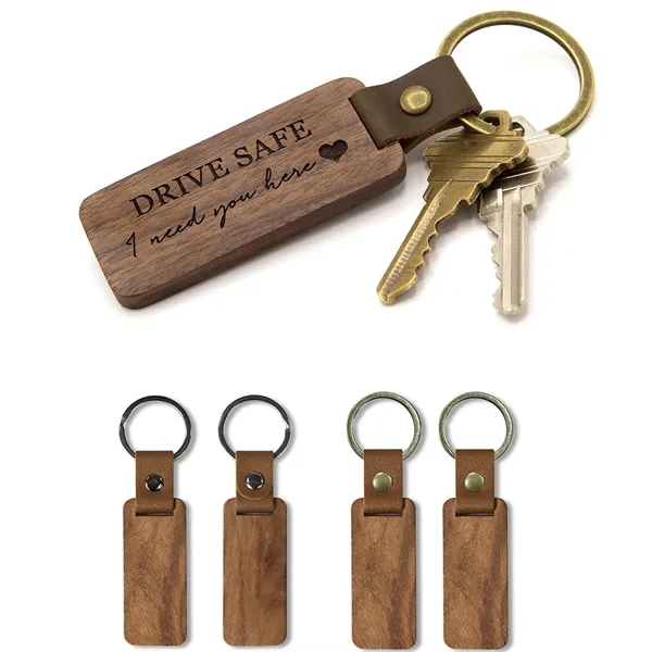 Wooden Keychain With Leather Strap - Wooden Keychain With Leather Strap - Image 0 of 3