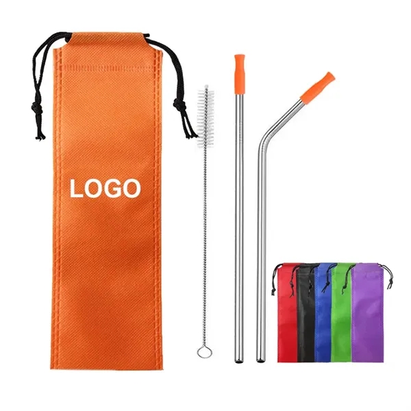 Stainless Steel Straws w/Travel Case & Brush & Silicone Tip - Stainless Steel Straws w/Travel Case & Brush & Silicone Tip - Image 0 of 3