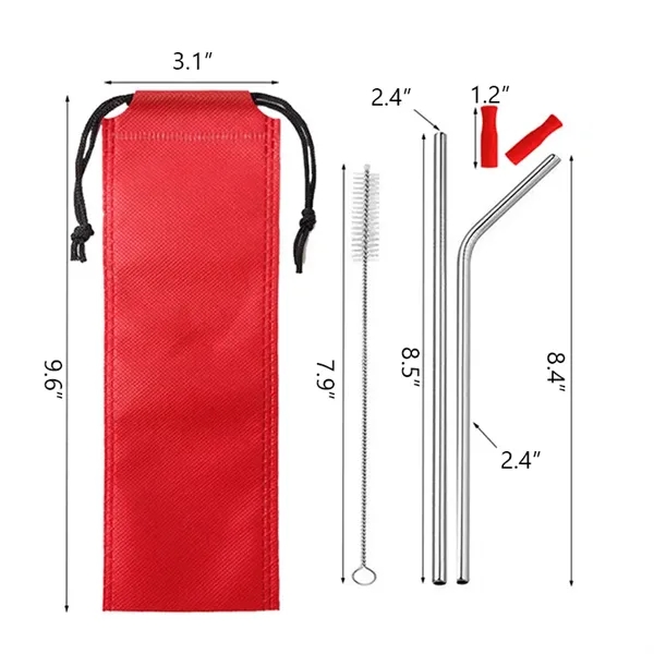 Stainless Steel Straws w/Travel Case & Brush & Silicone Tip - Stainless Steel Straws w/Travel Case & Brush & Silicone Tip - Image 2 of 3