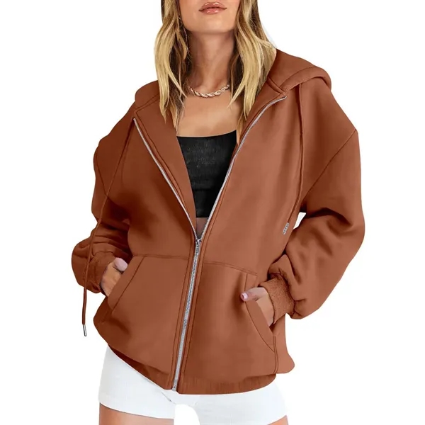 Women's Zip Up Hoodies Fall Oversized Sweatshirts - Women's Zip Up Hoodies Fall Oversized Sweatshirts - Image 1 of 12