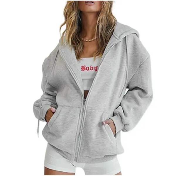 Women's Zip Up Hoodies Fall Oversized Sweatshirts - Women's Zip Up Hoodies Fall Oversized Sweatshirts - Image 6 of 12