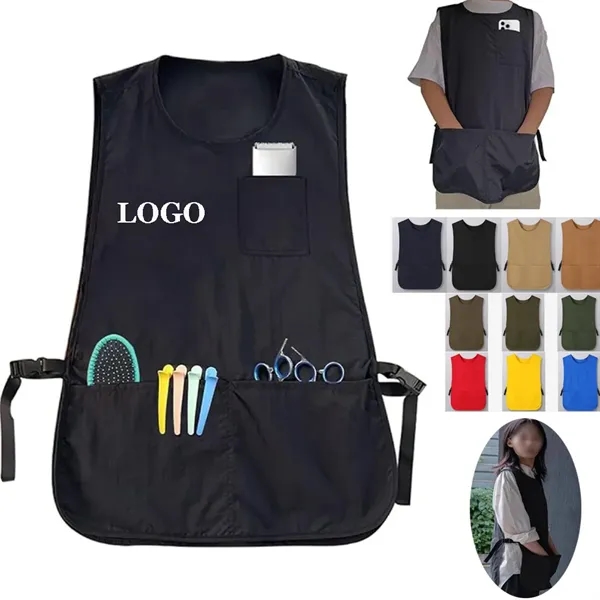 Barber Smock Hair Stylist Apron Vest with 3 Pockets - Barber Smock Hair Stylist Apron Vest with 3 Pockets - Image 0 of 2
