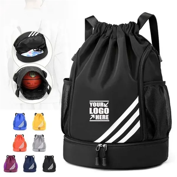 Drawstring Backpack with Shoes Compartment - Drawstring Backpack with Shoes Compartment - Image 0 of 3