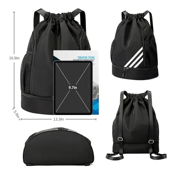 Drawstring Backpack with Shoes Compartment - Drawstring Backpack with Shoes Compartment - Image 1 of 3