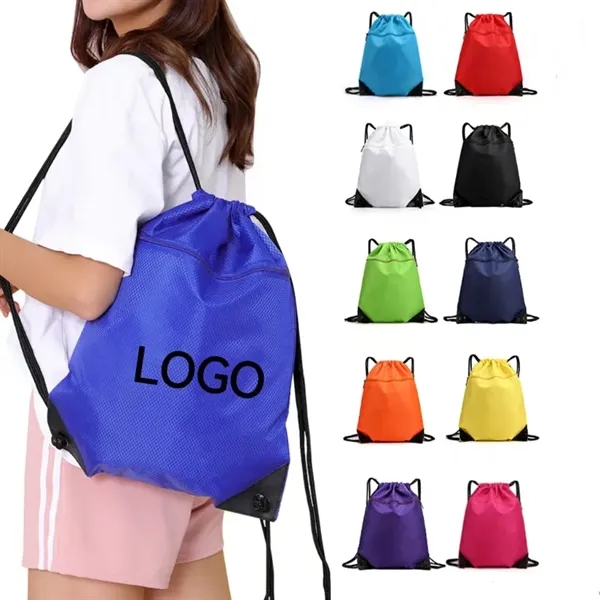Oxford Drawstring Backpack Sport Bag with Zipper - Oxford Drawstring Backpack Sport Bag with Zipper - Image 0 of 2