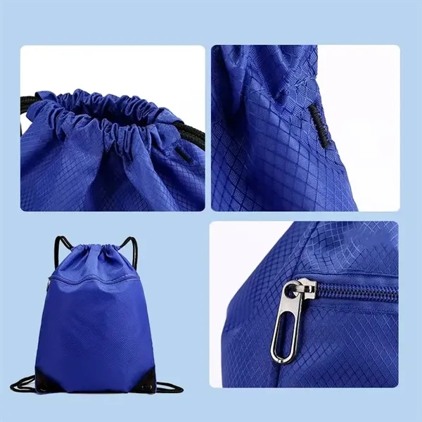 Oxford Drawstring Backpack Sport Bag with Zipper - Oxford Drawstring Backpack Sport Bag with Zipper - Image 1 of 2