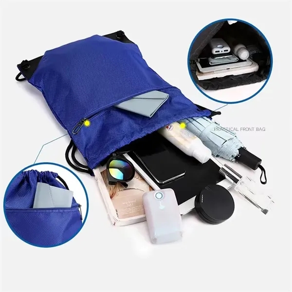 Oxford Drawstring Backpack Sport Bag with Zipper - Oxford Drawstring Backpack Sport Bag with Zipper - Image 2 of 2