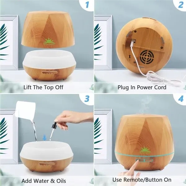 550ml LED wooden grain remote control essential oil diffuser - 550ml LED wooden grain remote control essential oil diffuser - Image 4 of 5