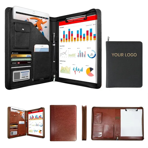 Zippered PU Leather Padfolio Organizer