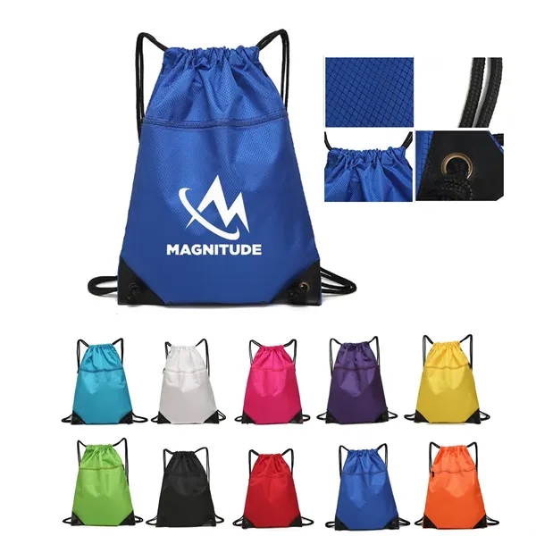 210D Drawstring Backpack With Front Zipper - 210D Drawstring Backpack With Front Zipper - Image 0 of 5