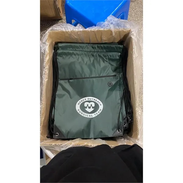 210D Drawstring Backpack With Front Zipper - 210D Drawstring Backpack With Front Zipper - Image 1 of 5