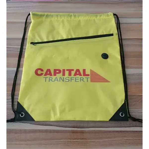 210D Drawstring Backpack With Front Zipper - 210D Drawstring Backpack With Front Zipper - Image 2 of 5