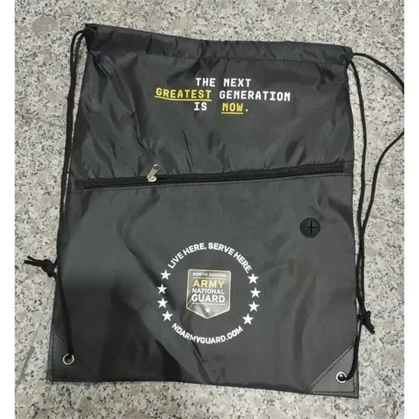 210D Drawstring Backpack With Front Zipper - 210D Drawstring Backpack With Front Zipper - Image 3 of 5