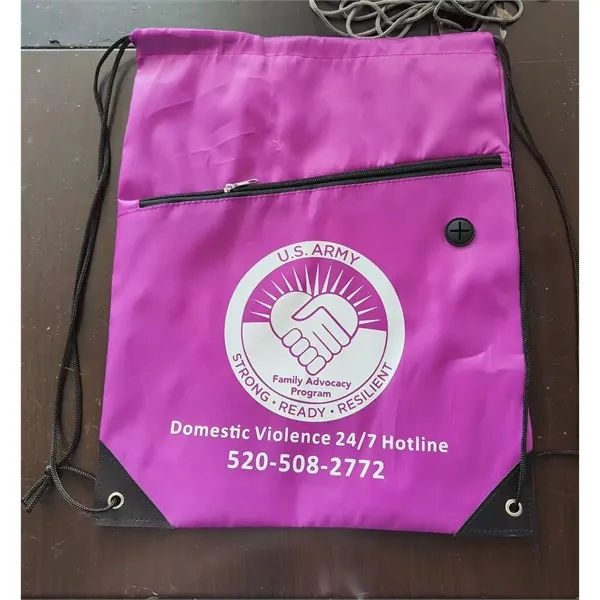 210D Drawstring Backpack With Front Zipper - 210D Drawstring Backpack With Front Zipper - Image 4 of 5