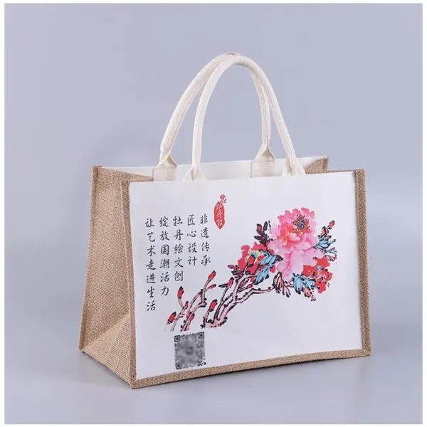 Custom Burlap Tote Bag - Custom Burlap Tote Bag - Image 1 of 2