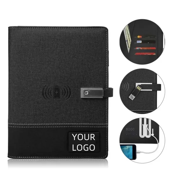 Multifunctional Wireless Charging Notebook w/16GB USB Drive - Multifunctional Wireless Charging Notebook w/16GB USB Drive - Image 0 of 5