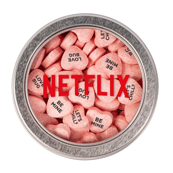 Small Top View Tin - Imprinted Conversation Hearts - Small Top View Tin - Imprinted Conversation Hearts - Image 1 of 3