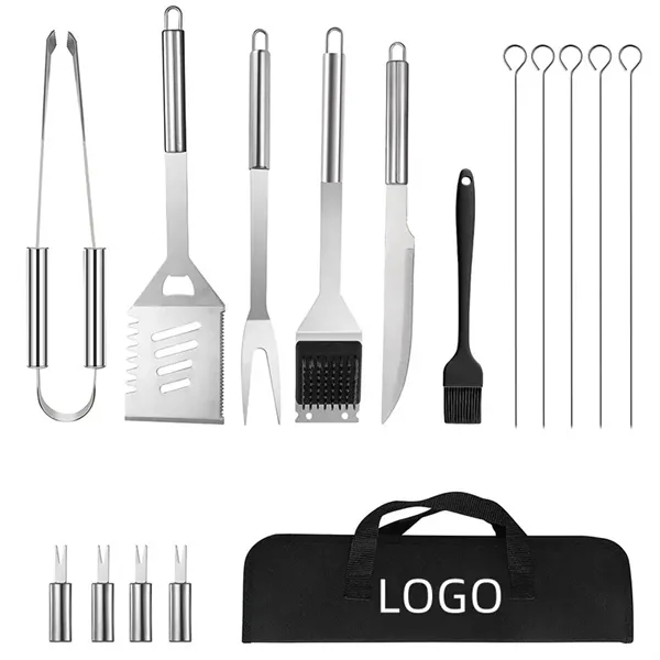 15 Pieces Stainless Steel Grill Kit with Case - 15 Pieces Stainless Steel Grill Kit with Case - Image 0 of 2