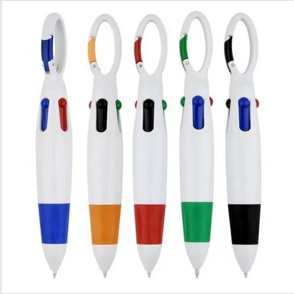 Retractable 4 in 1 Color Ballpoint Pen with Carabiner - Retractable 4 in 1 Color Ballpoint Pen with Carabiner - Image 0 of 3