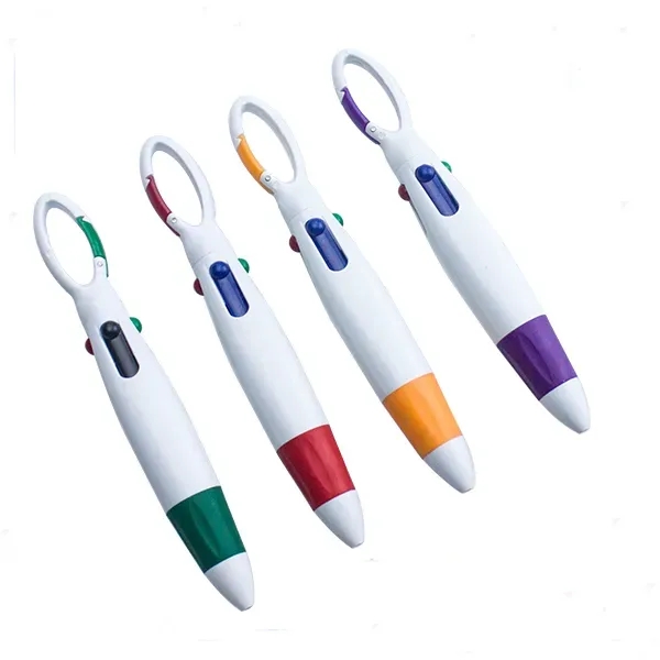 Retractable 4 in 1 Color Ballpoint Pen with Carabiner - Retractable 4 in 1 Color Ballpoint Pen with Carabiner - Image 1 of 3
