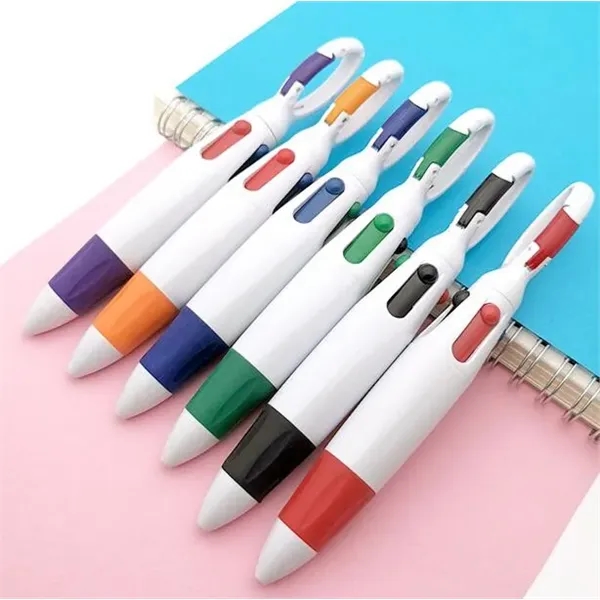 Retractable 4 in 1 Color Ballpoint Pen with Carabiner - Retractable 4 in 1 Color Ballpoint Pen with Carabiner - Image 2 of 3