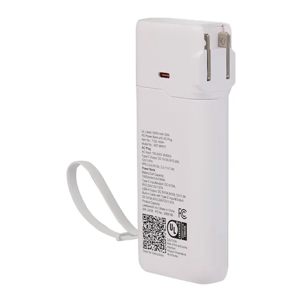 UL Listed 10,000 mAh 20W PD Power Bank with AC Plug - UL Listed 10,000 mAh 20W PD Power Bank with AC Plug - Image 3 of 7