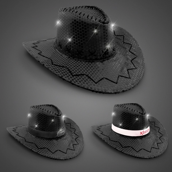 Black Sequin LED Cowboy Hat - Black Sequin LED Cowboy Hat - Image 1 of 1