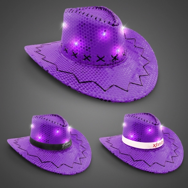 Purple Sequin LED Cowboy Hats - Purple Sequin LED Cowboy Hats - Image 1 of 3