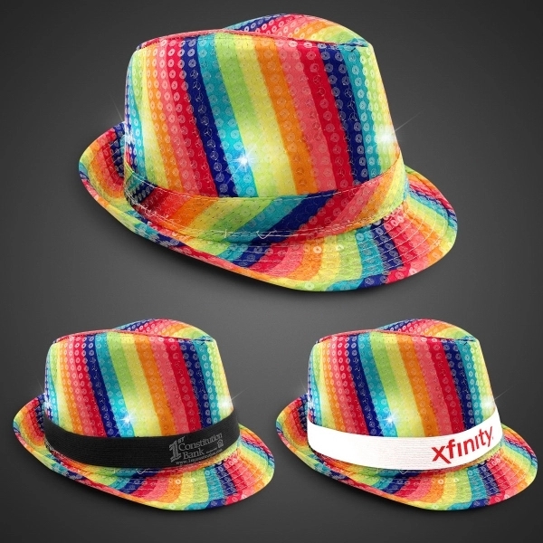 Sequin LED Fedora Hats with Imprinted Band - Sequin LED Fedora Hats with Imprinted Band - Image 8 of 12