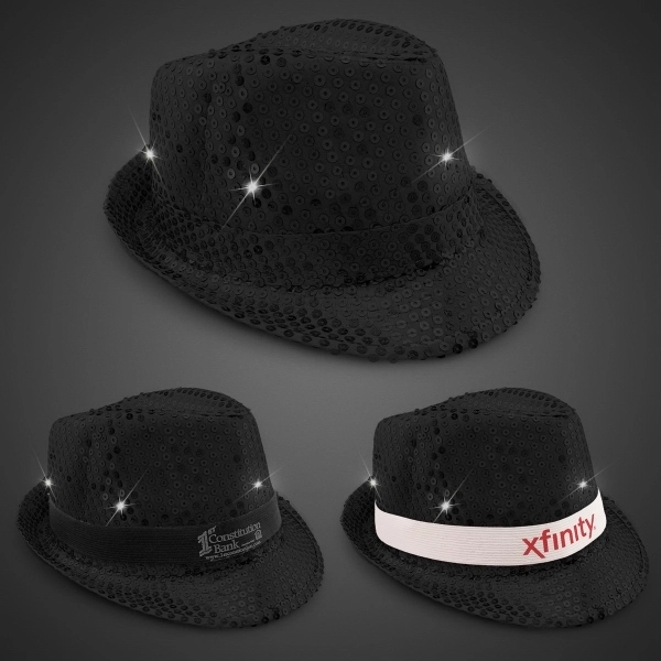 Sequin LED Fedora Hats with Imprinted Band - Sequin LED Fedora Hats with Imprinted Band - Image 1 of 12