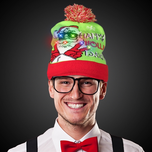 Happy Holiday LED Knit Hat - Happy Holiday LED Knit Hat - Image 0 of 2