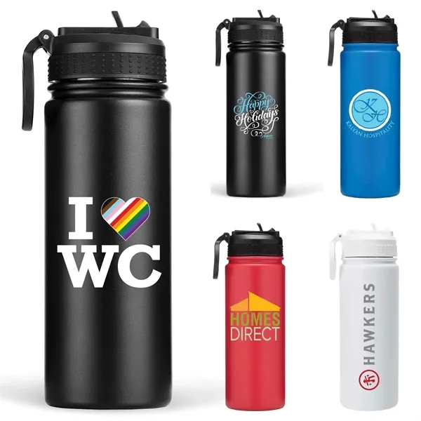 18oz.Travel Stainless Insulated Bottle w/ Lid,Straw & Handle - 18oz.Travel Stainless Insulated Bottle w/ Lid,Straw & Handle - Image 0 of 10