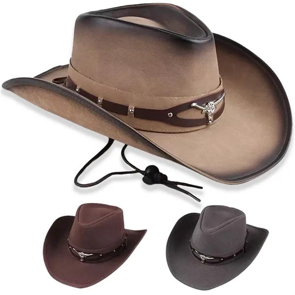 Leather Men's Western Cowboy Hat - Leather Men's Western Cowboy Hat - Image 0 of 3
