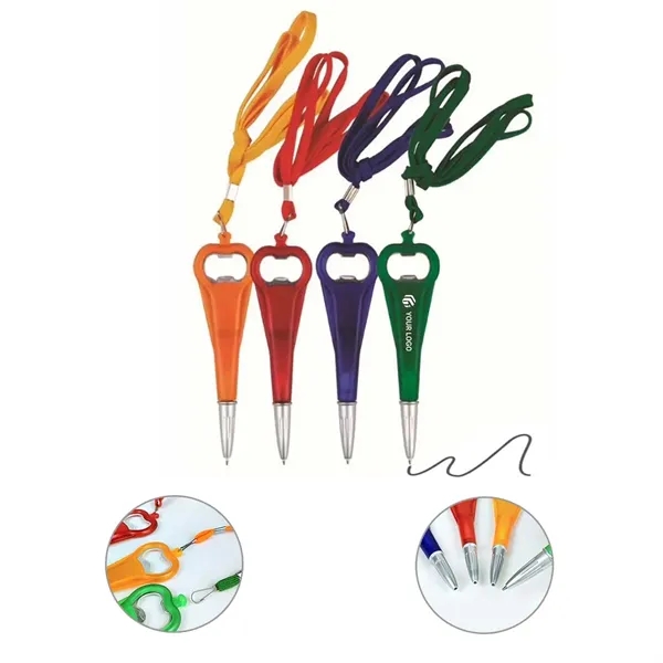 Portable Plastic Ballpoint Pen with Bottle Opener & Lanyard - Portable Plastic Ballpoint Pen with Bottle Opener & Lanyard - Image 0 of 2