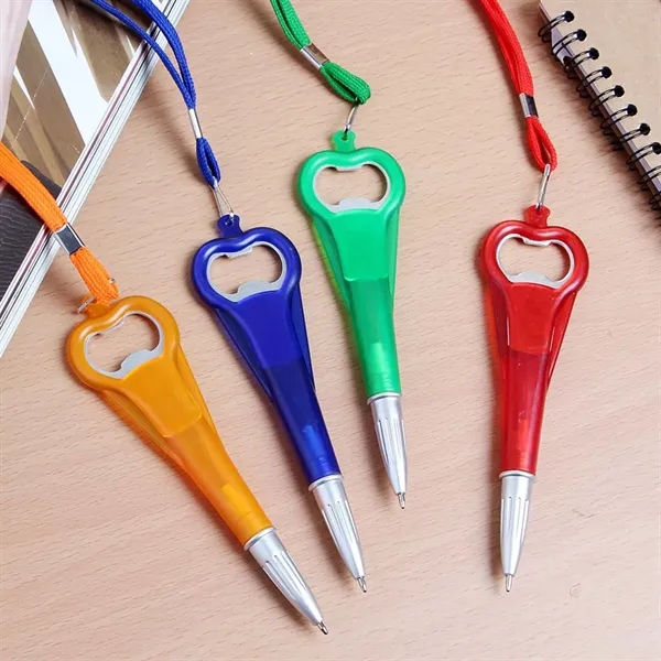 Portable Plastic Ballpoint Pen with Bottle Opener & Lanyard - Portable Plastic Ballpoint Pen with Bottle Opener & Lanyard - Image 2 of 2