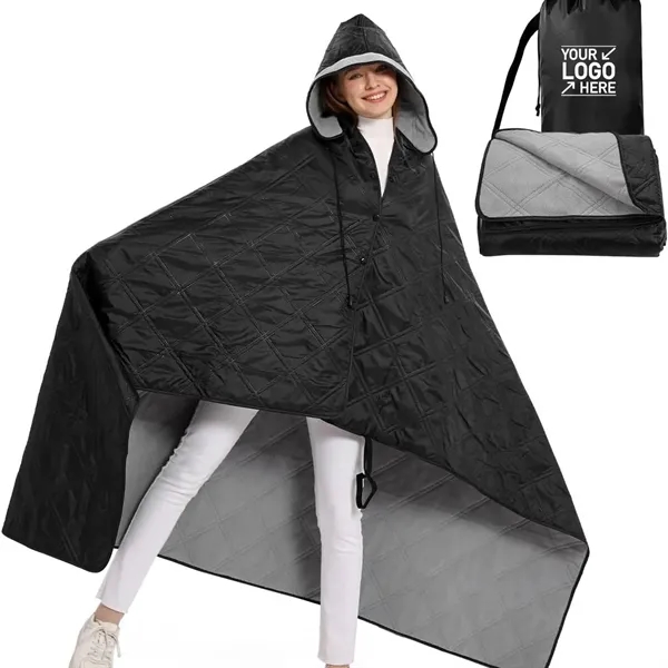 Waterproof Camping Fleece Blanket with Hoodie - Waterproof Camping Fleece Blanket with Hoodie - Image 0 of 5