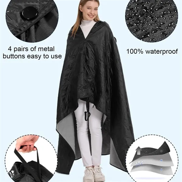 Waterproof Camping Fleece Blanket with Hoodie - Waterproof Camping Fleece Blanket with Hoodie - Image 4 of 5